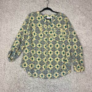 Kim Rogers Curvy Blouse Womens Plus 1X Yellow Floral Button Flowy Spring Career